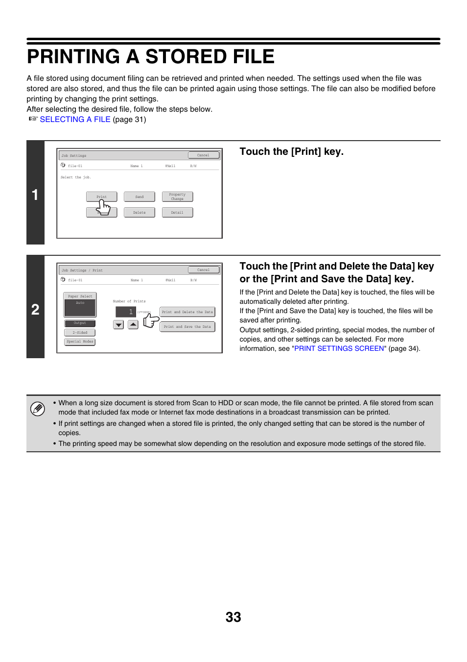 Printing a stored file, Touch the [print] key | Sharp MX-M850 User Manual | Page 547 / 655