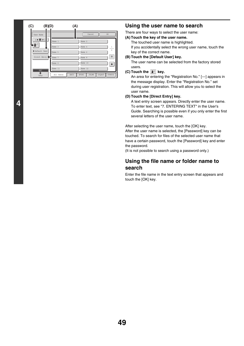 Using the user name to search, Using the file name or folder name to search | Sharp MX-M850 User Manual | Page 563 / 655