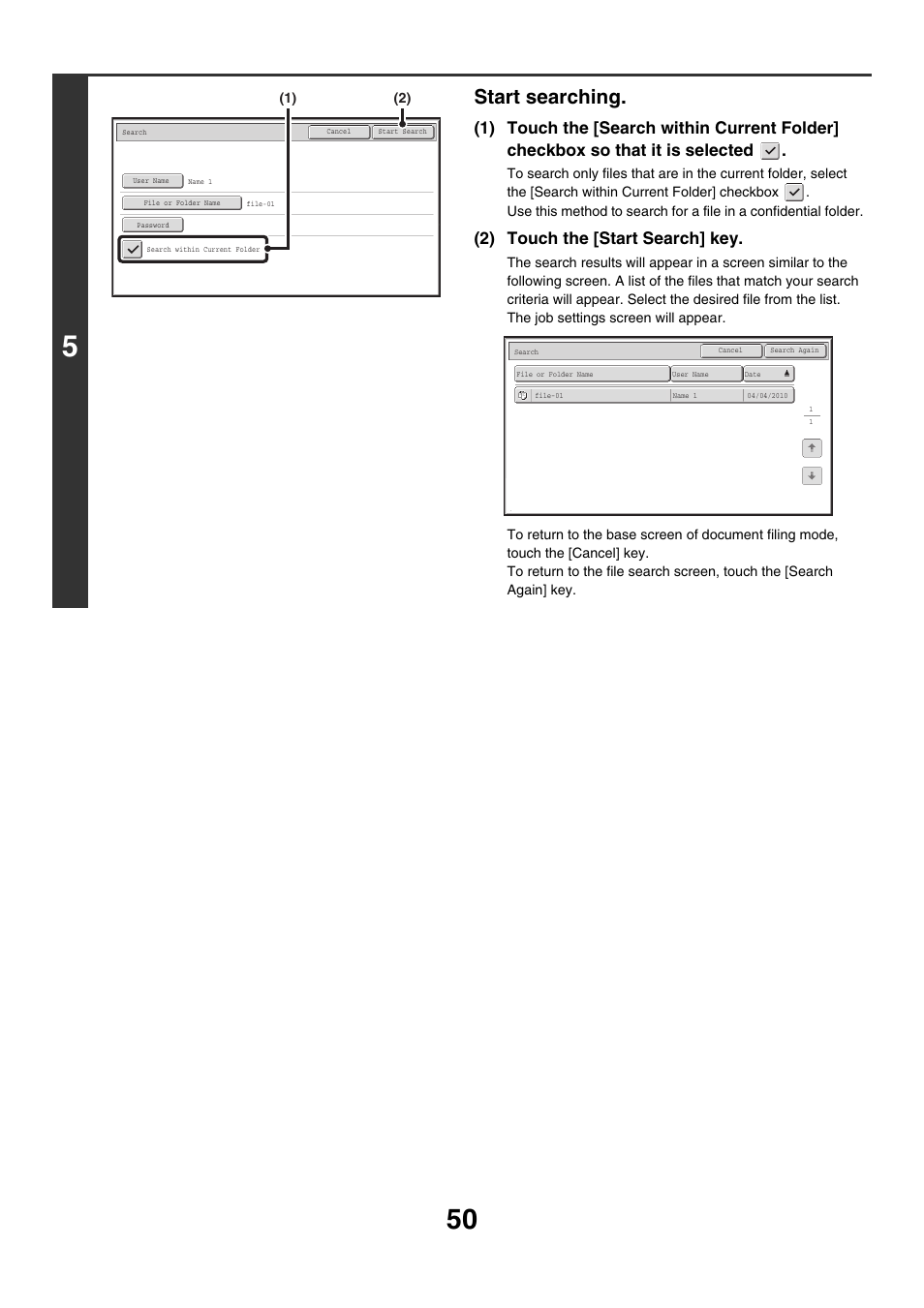 Start searching, 2) touch the [start search] key | Sharp MX-M850 User Manual | Page 564 / 655