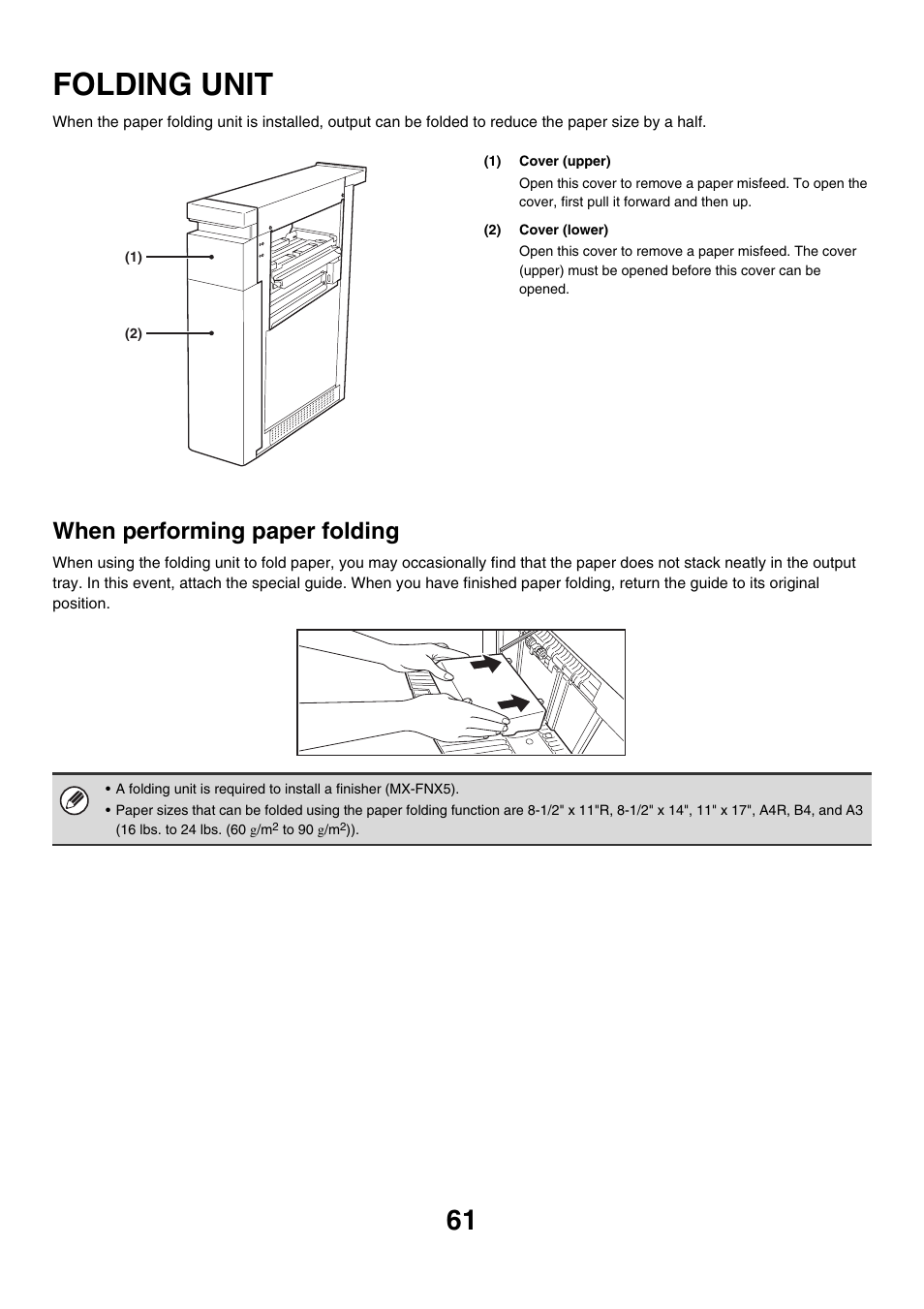 Folding unit, E 61, When performing paper folding | Sharp MX-M850 User Manual | Page 61 / 655