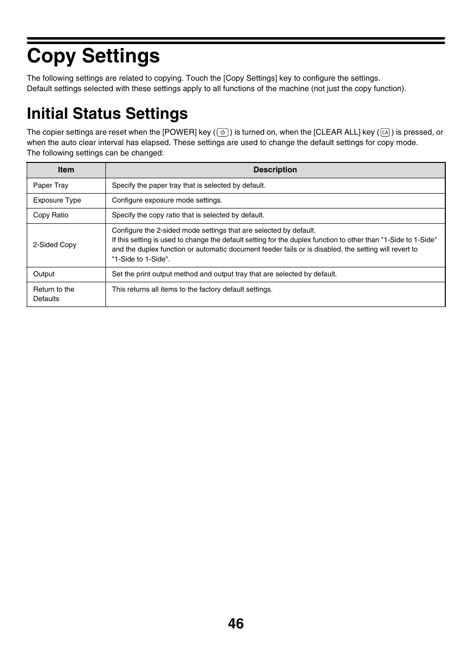 Copy settings, Initial status settings | Sharp MX-M850 User Manual | Page 616 / 655