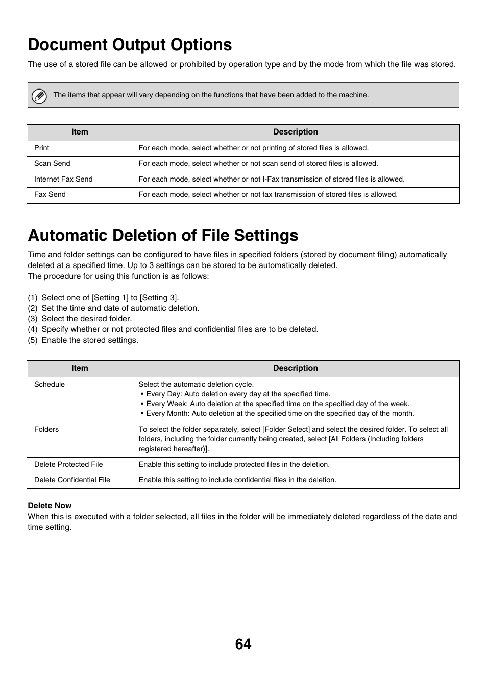 Document output options, Automatic deletion of file settings | Sharp MX-M850 User Manual | Page 634 / 655