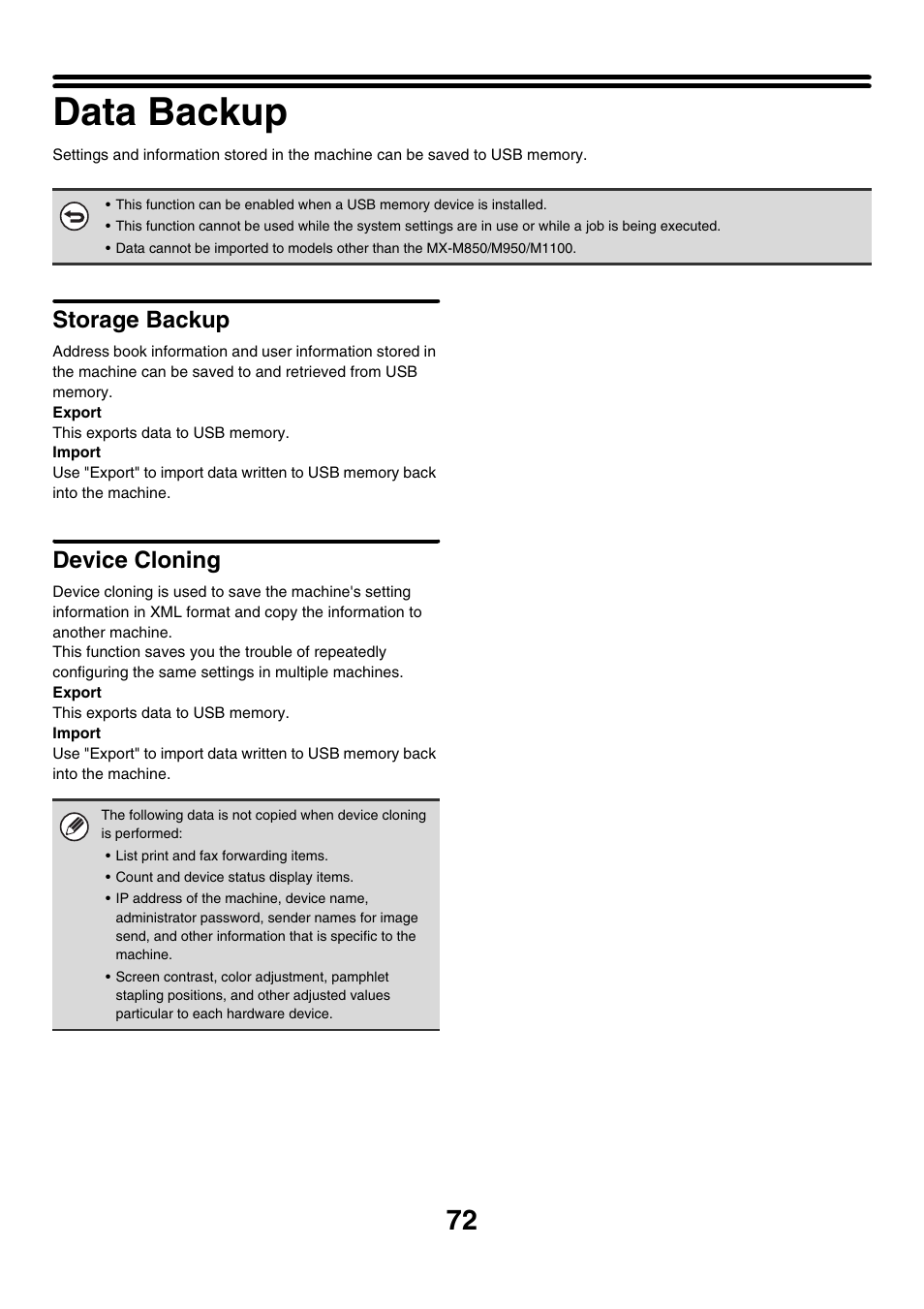 Data backup, Storage backup, Device cloning | Sharp MX-M850 User Manual | Page 642 / 655