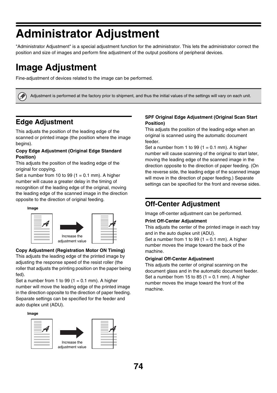 Administrator adjustment, Image adjustment, Edge adjustment | Off-center adjustment | Sharp MX-M850 User Manual | Page 644 / 655