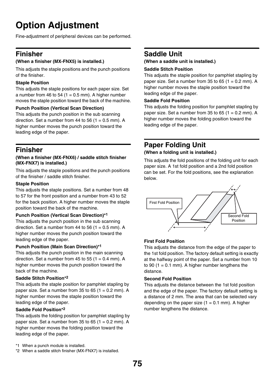 Option adjustment, Finisher, Saddle unit | Paper folding unit | Sharp MX-M850 User Manual | Page 645 / 655