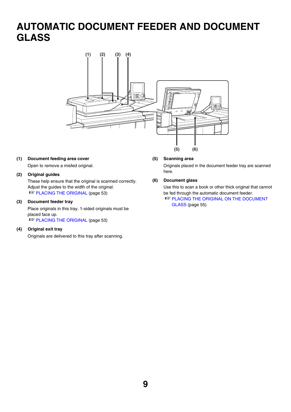 Automatic document feeder and, Document glass, Automatic document feeder and document glass | Sharp MX-M850 User Manual | Page 9 / 655