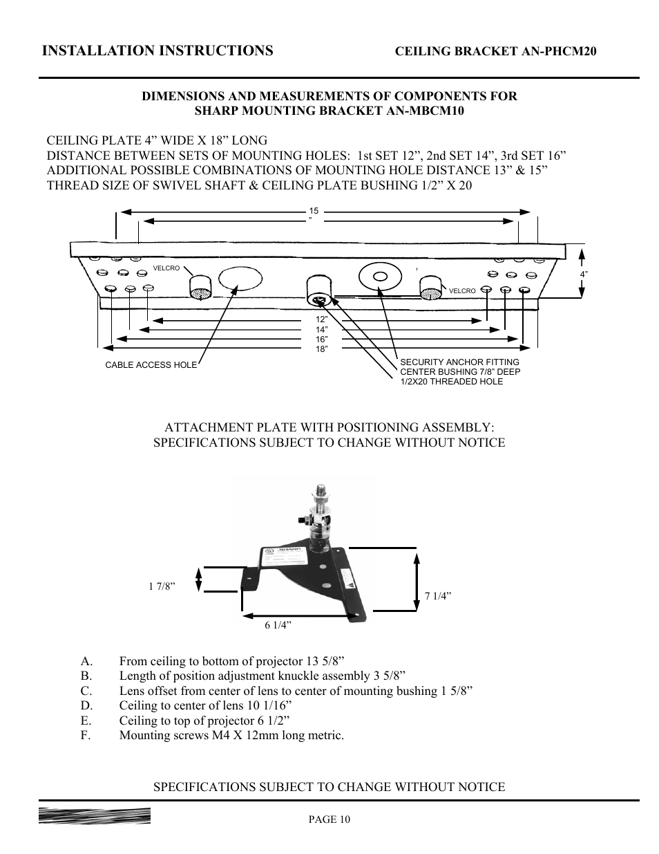 Installation instructions | Sharp AN-PHCM20 XG-PH50X User Manual | Page 10 / 13