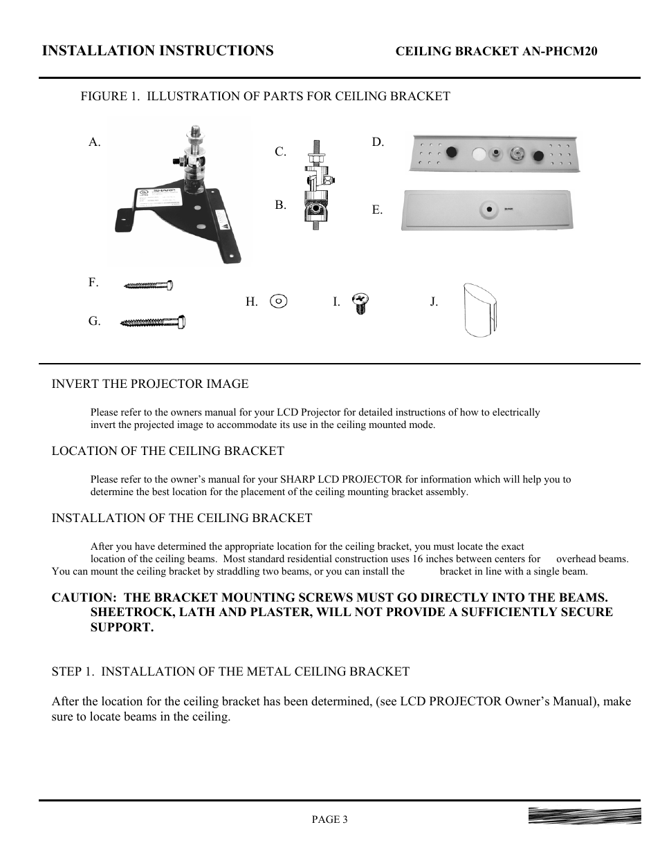 Installation instructions | Sharp AN-PHCM20 XG-PH50X User Manual | Page 3 / 13