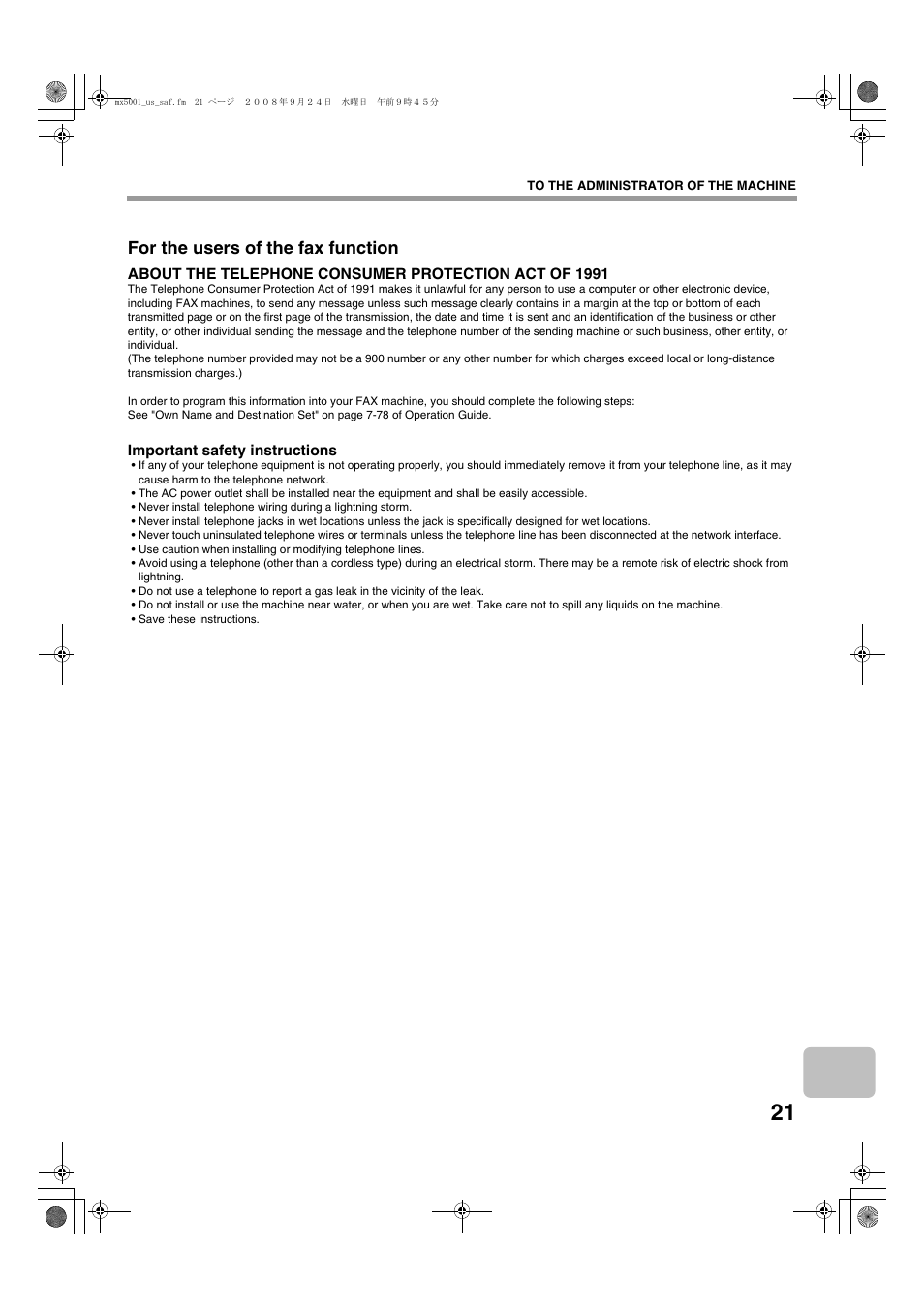 For the users of the fax function | Sharp MX-4100N User Manual | Page 23 / 28