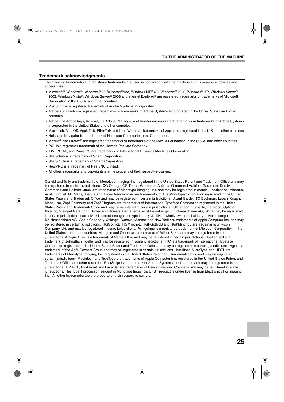 Trademark acknowledgments | Sharp MX-4100N User Manual | Page 27 / 28