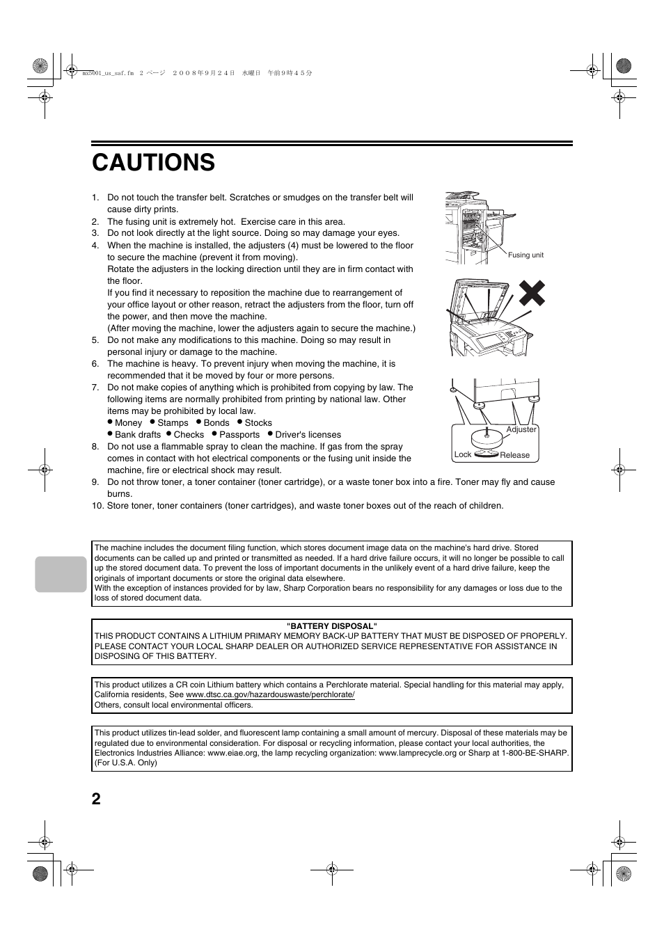 Cautions | Sharp MX-4100N User Manual | Page 4 / 28