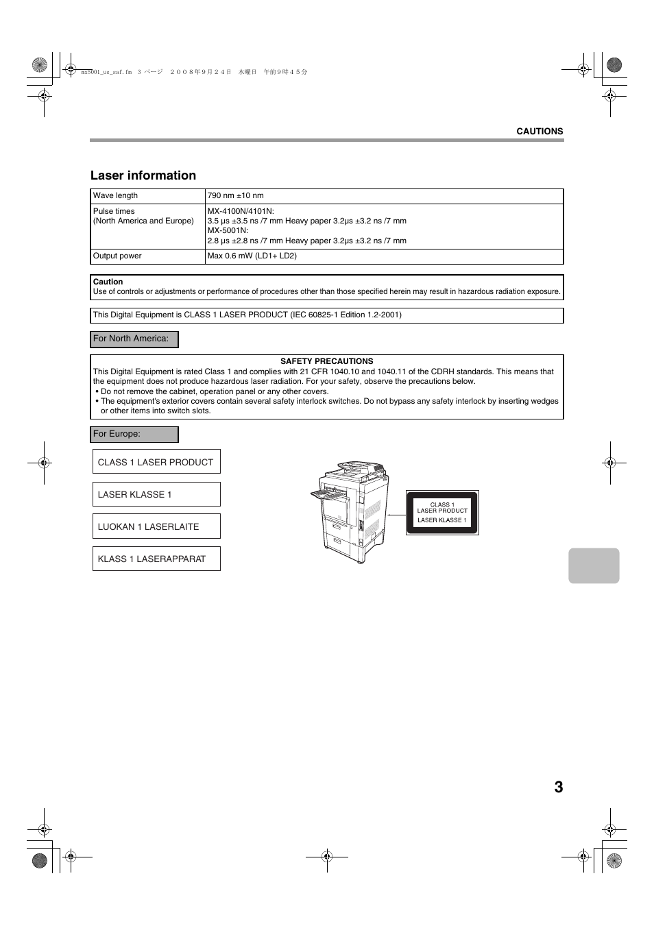 Laser information | Sharp MX-4100N User Manual | Page 5 / 28