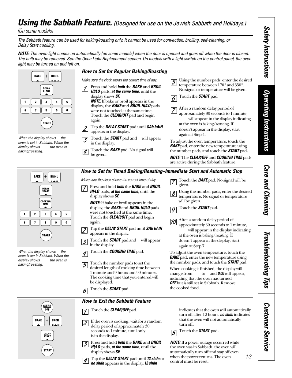 Sabbath feature, Using the sabbath feature, On some models) | Sharp JB940 User Manual | Page 13 / 40