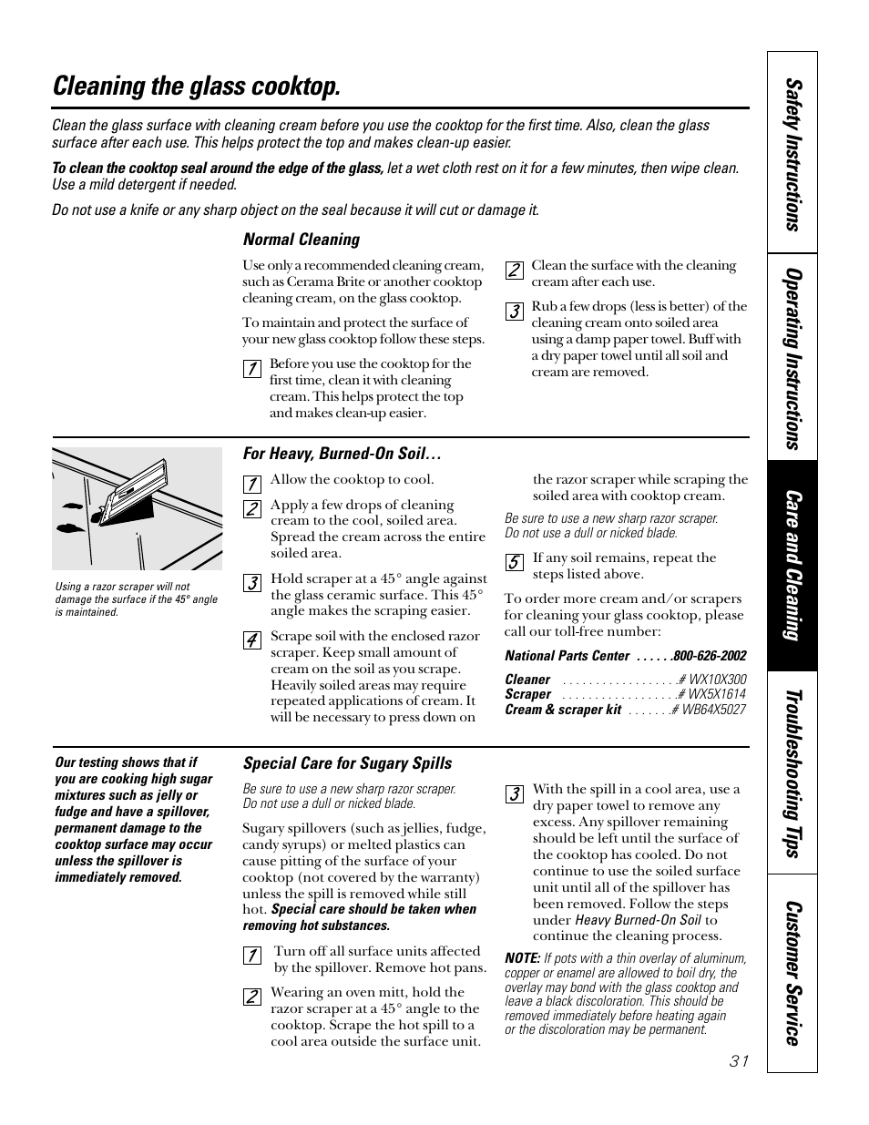 Glass cooktop, Cleaning the glass cooktop | Sharp JB940 User Manual | Page 31 / 40