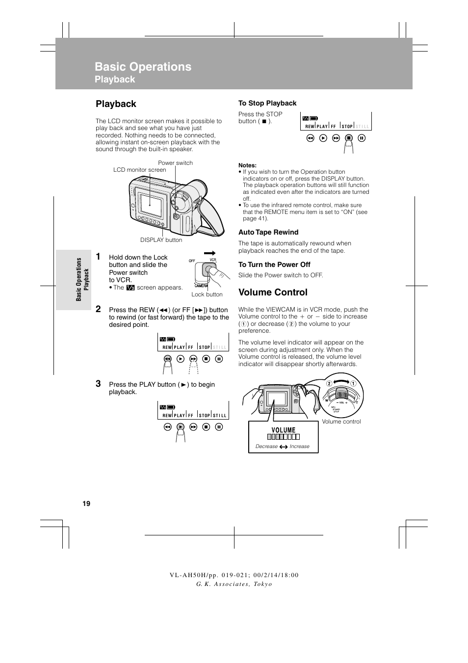 Basic operations, Playback, Volume control | Sharp VL AH 50 H User Manual | Page 26 / 72
