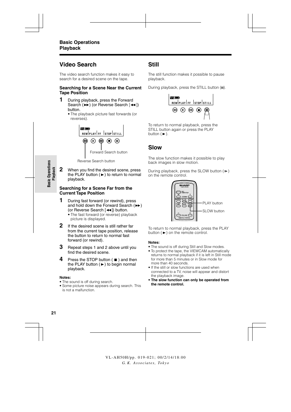 Still, Slow, Video search | Sharp VL AH 50 H User Manual | Page 28 / 72