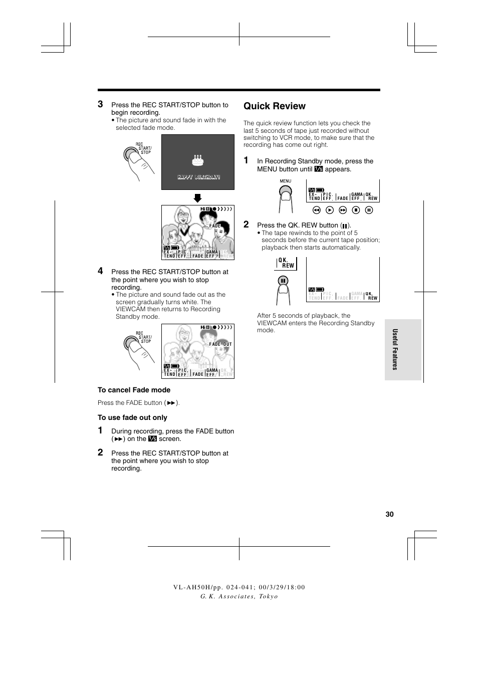 Quick review | Sharp VL AH 50 H User Manual | Page 37 / 72