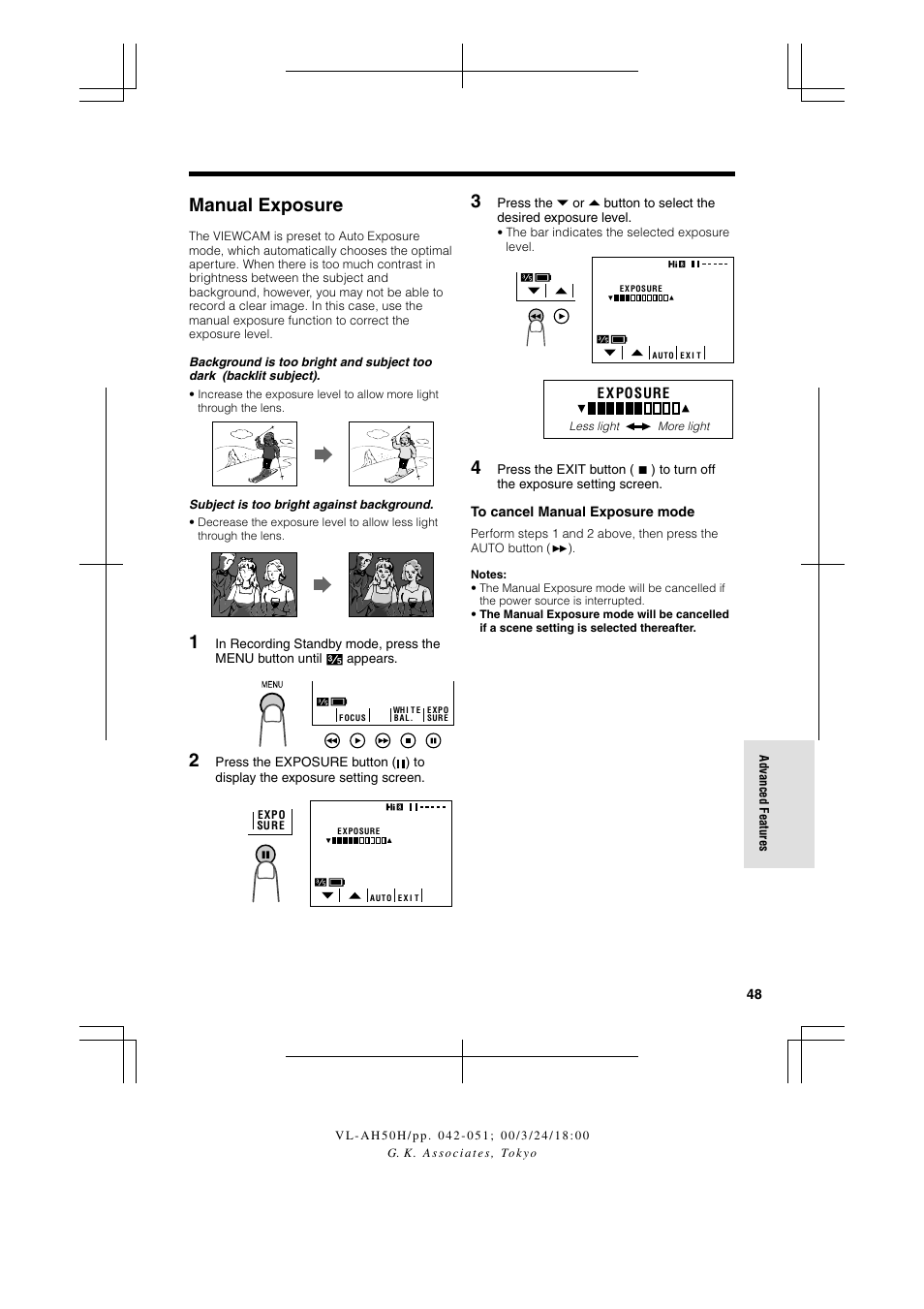 Manual exposure | Sharp VL AH 50 H User Manual | Page 55 / 72