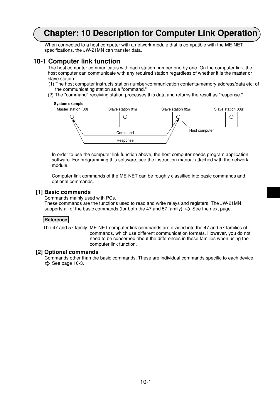 1 computer link function, 1] basic commands, 2] optional commands | 1 computer link function -1, 1] basic commands -1, 2] optional commands -1 | Sharp JW-21MN User Manual | Page 40 / 114