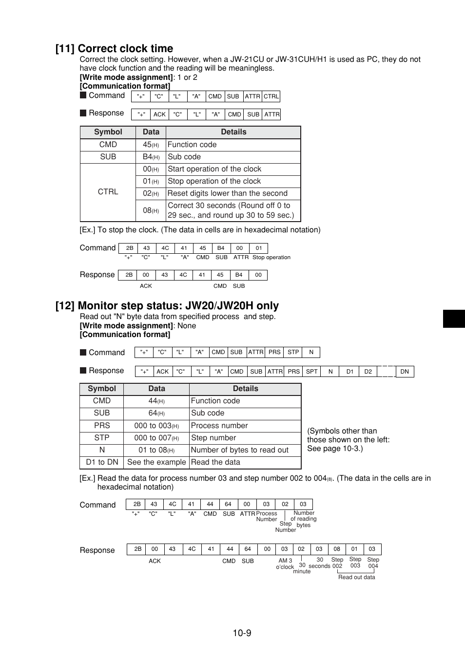 11] correct clock time, 12] monitor step status: jw20/jw20h only, 11] correct clock time -9 | 12] monitor step status: jw20/jw20h only -9 | Sharp JW-21MN User Manual | Page 48 / 114