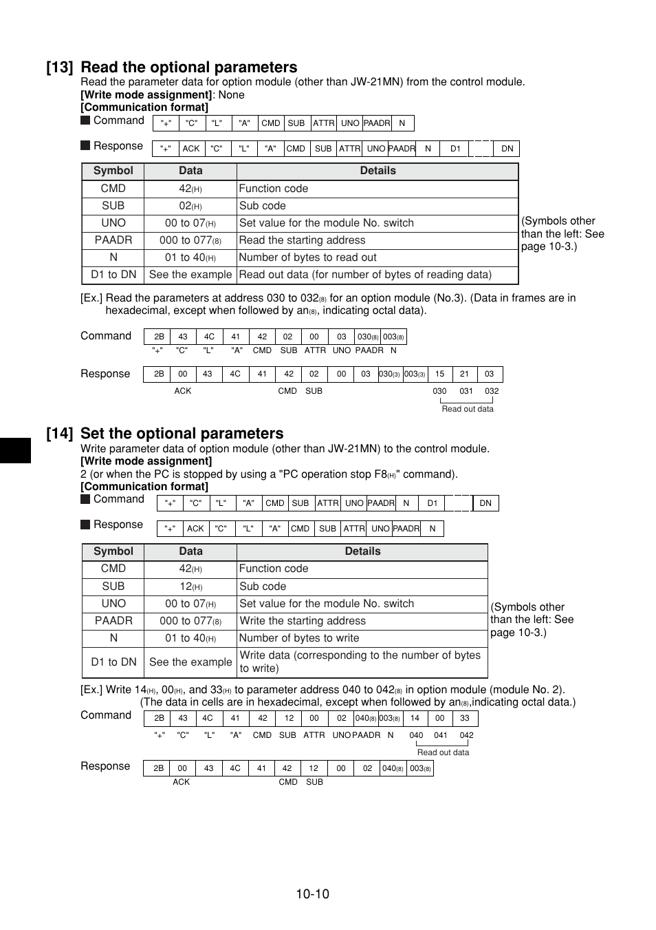 13] read the optional parameters, 14] set the optional parameters, 13] read the optional parameters -10 | 14] set the optional parameters -10 | Sharp JW-21MN User Manual | Page 49 / 114