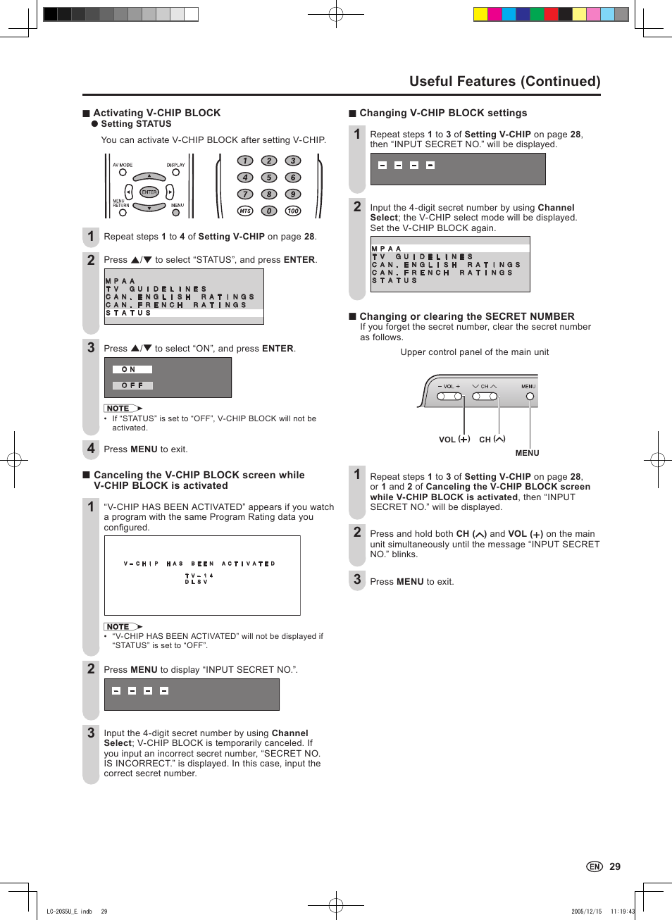 Useful features (continued) | Sharp Aquos LC 20S5U User Manual | Page 31 / 39