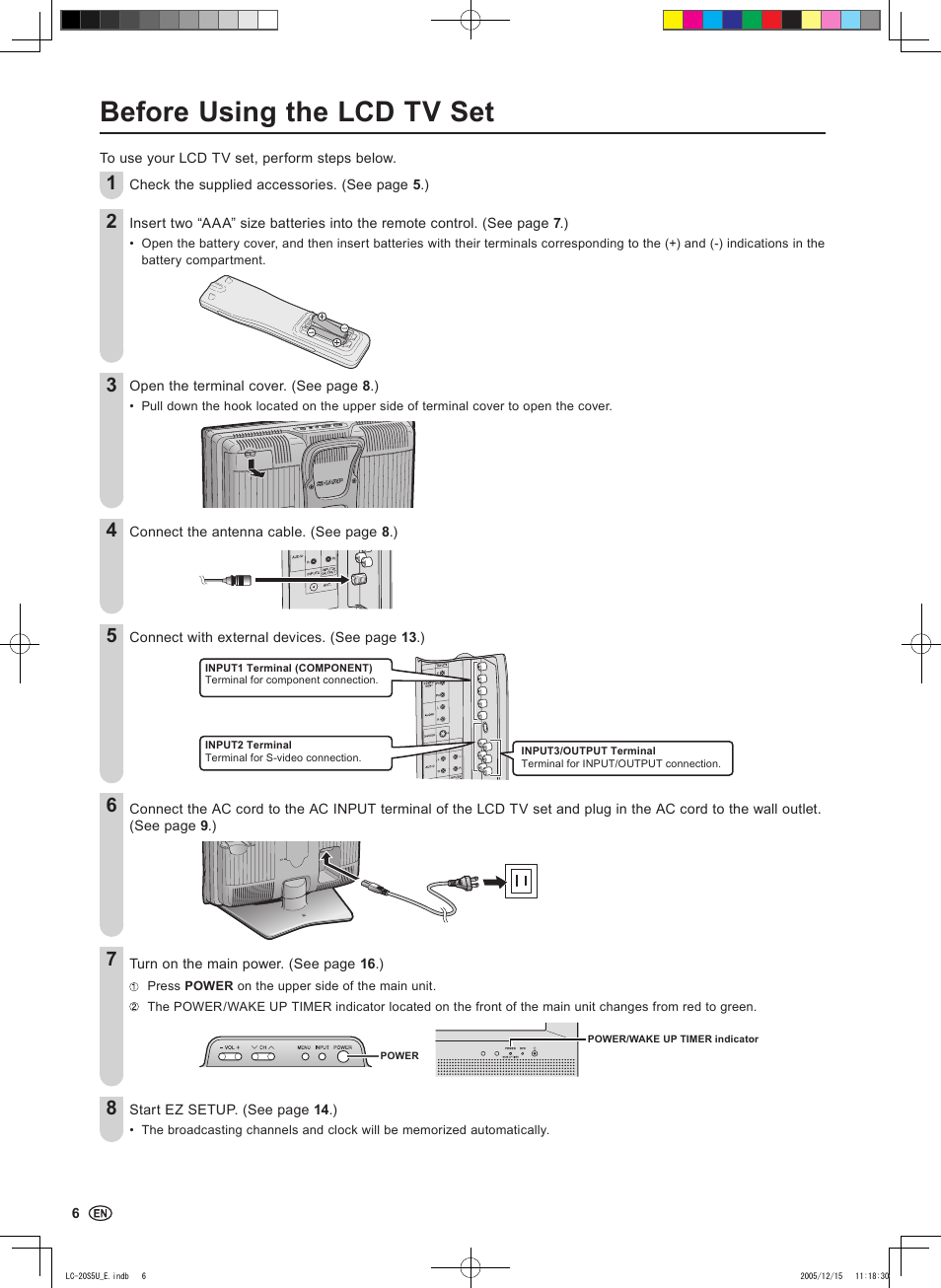 Before using the lcd tv set | Sharp Aquos LC 20S5U User Manual | Page 8 / 39