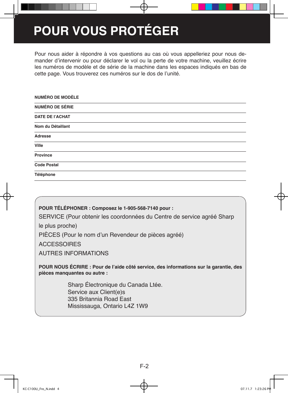 Pour vous protéger | Sharp KC-C100U User Manual | Page 26 / 64