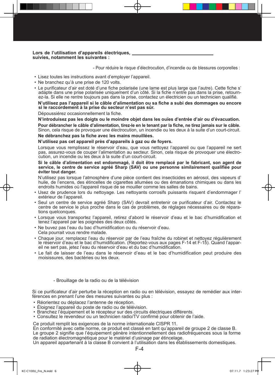 Instructions de sécurité importantes, Avertissement | Sharp KC-C100U User Manual | Page 28 / 64