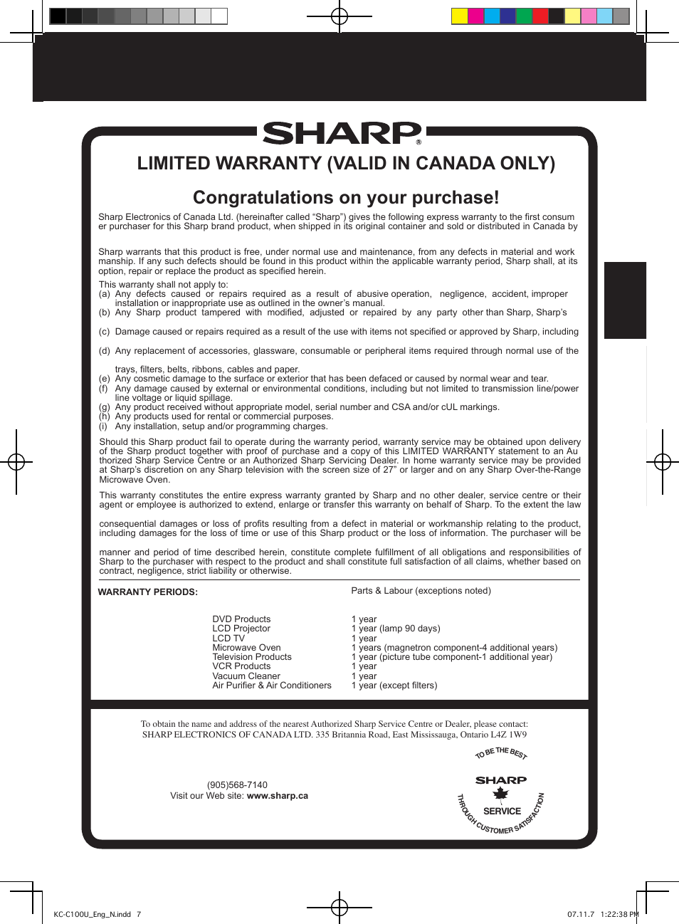 Sharp KC-C100U User Manual | Page 7 / 64