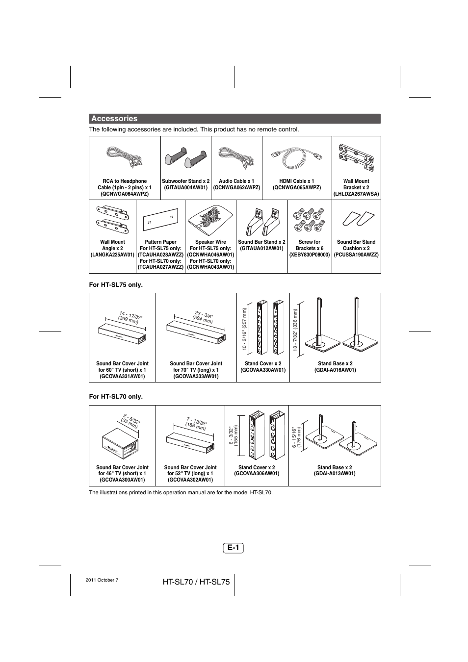 Accessories | Sharp HT-SL75 User Manual | Page 2 / 16