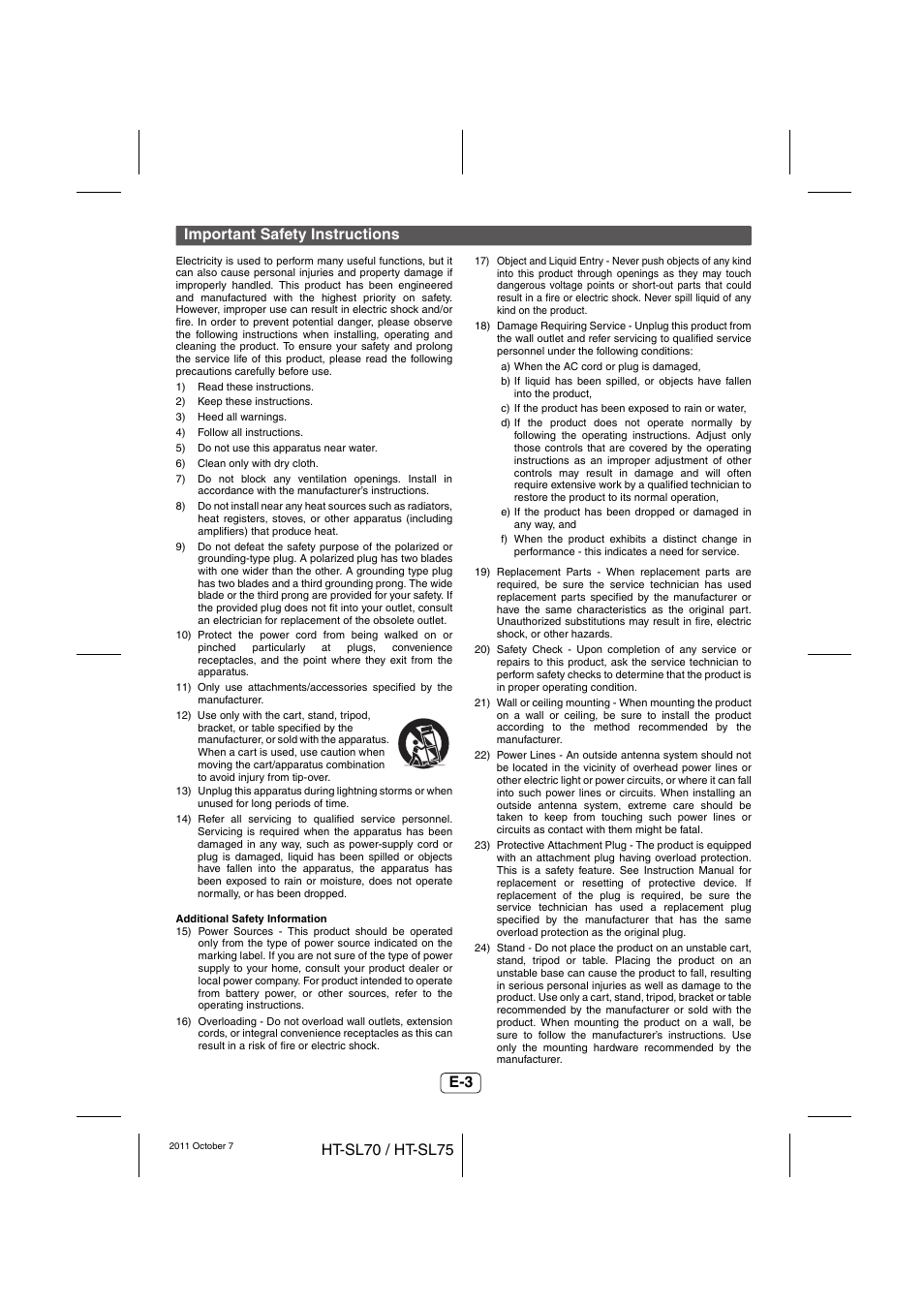 Important safety instructions | Sharp HT-SL75 User Manual | Page 4 / 16