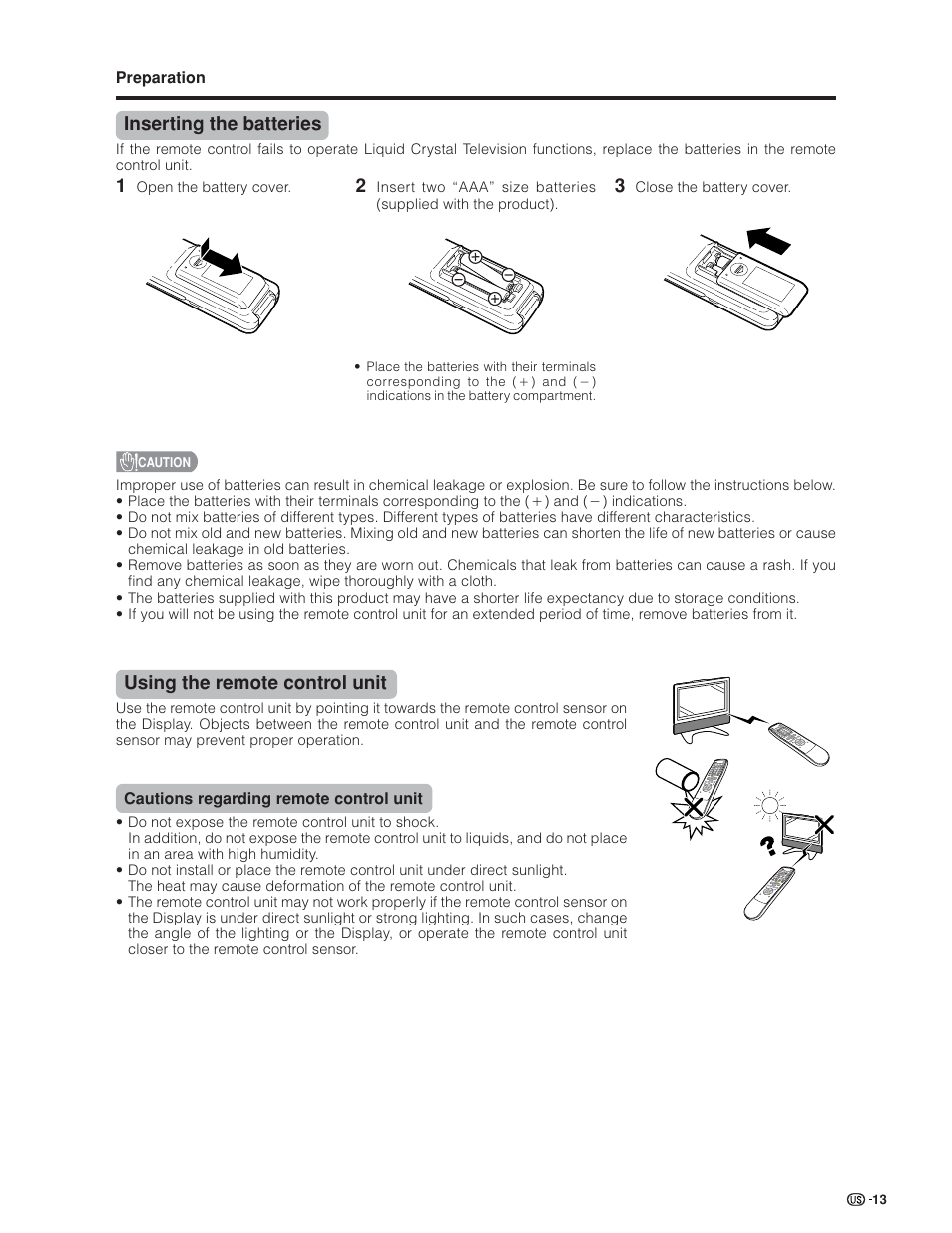 Inserting the batteries, Using the remote control unit | Sharp Aquos LC 32GD6U User Manual | Page 14 / 104