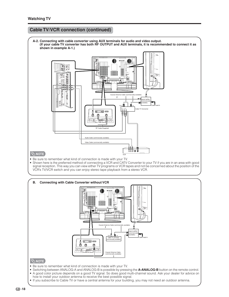 Cable tv/vcr connection (continued), Watching tv | Sharp Aquos LC 32GD6U User Manual | Page 19 / 104