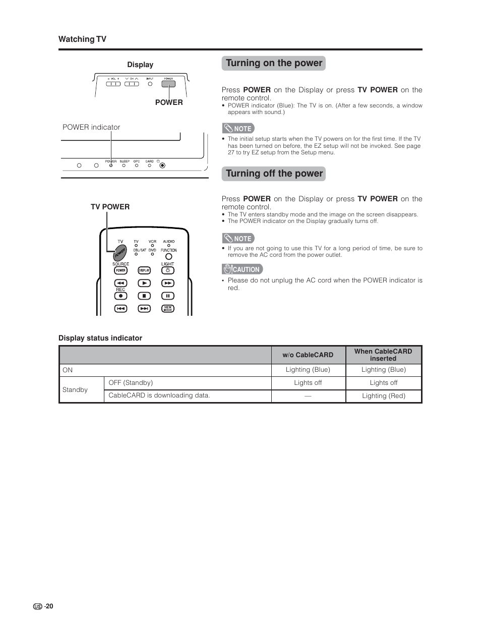 Turning on the power, Turning off the power | Sharp Aquos LC 32GD6U User Manual | Page 21 / 104