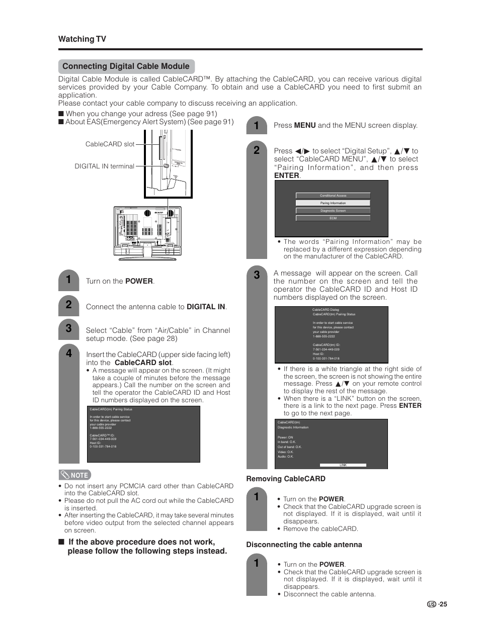 Connecting digital cable module, Watching tv | Sharp Aquos LC 32GD6U User Manual | Page 26 / 104
