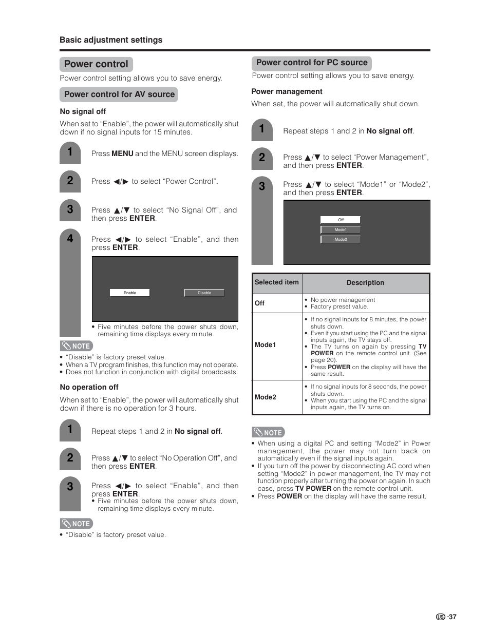 Power control | Sharp Aquos LC 32GD6U User Manual | Page 38 / 104