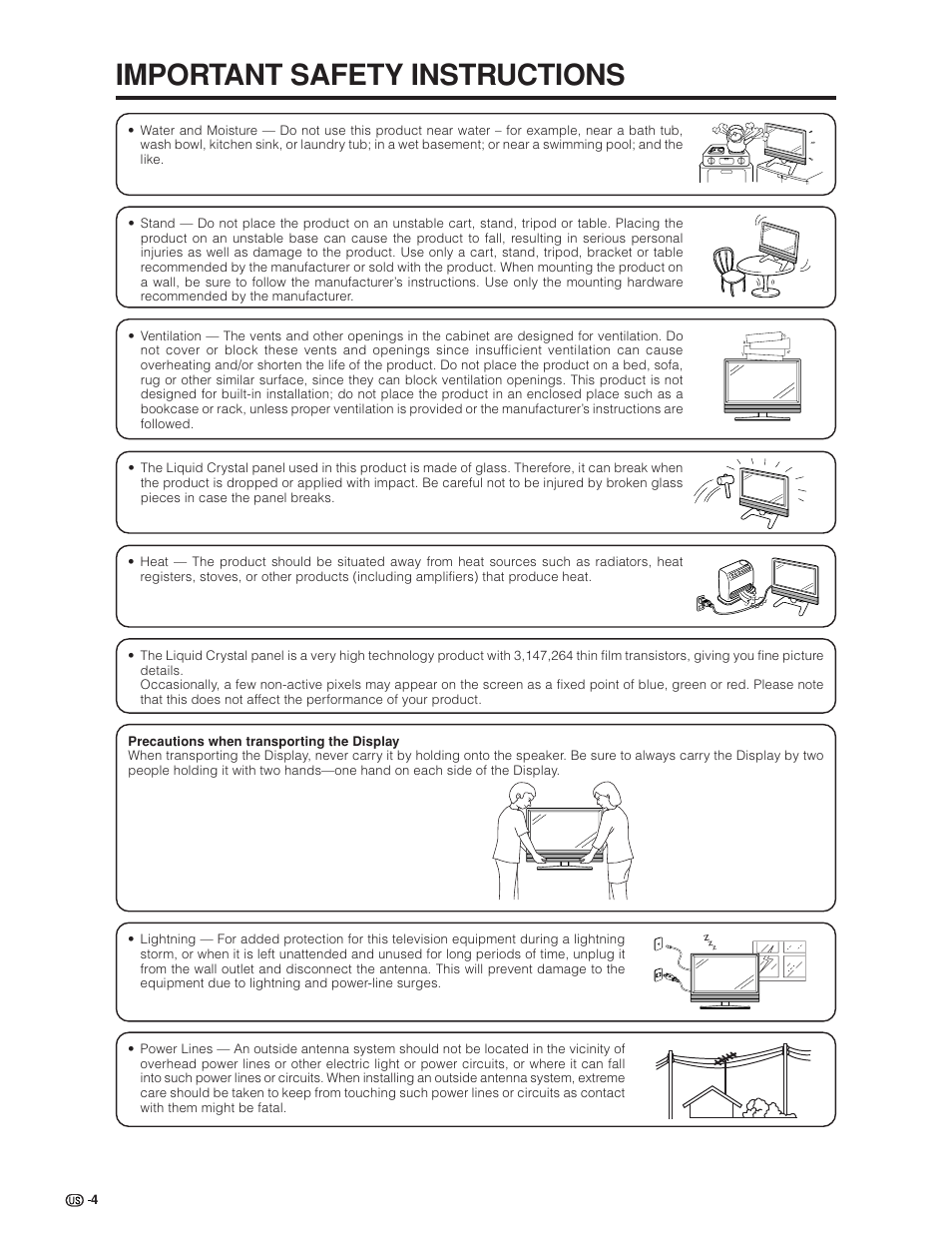 Important safety instructions | Sharp Aquos LC 32GD6U User Manual | Page 5 / 104