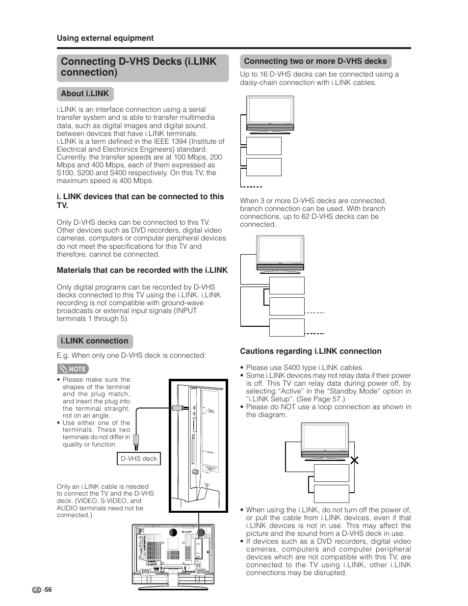 Connecting d-vhs decks (i.link connection) | Sharp Aquos LC 32GD6U User Manual | Page 57 / 104