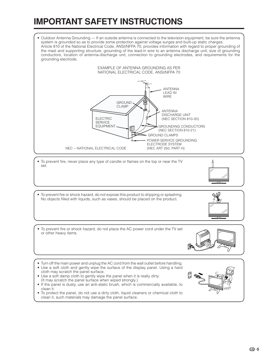 Important safety instructions | Sharp Aquos LC 32GD6U User Manual | Page 6 / 104