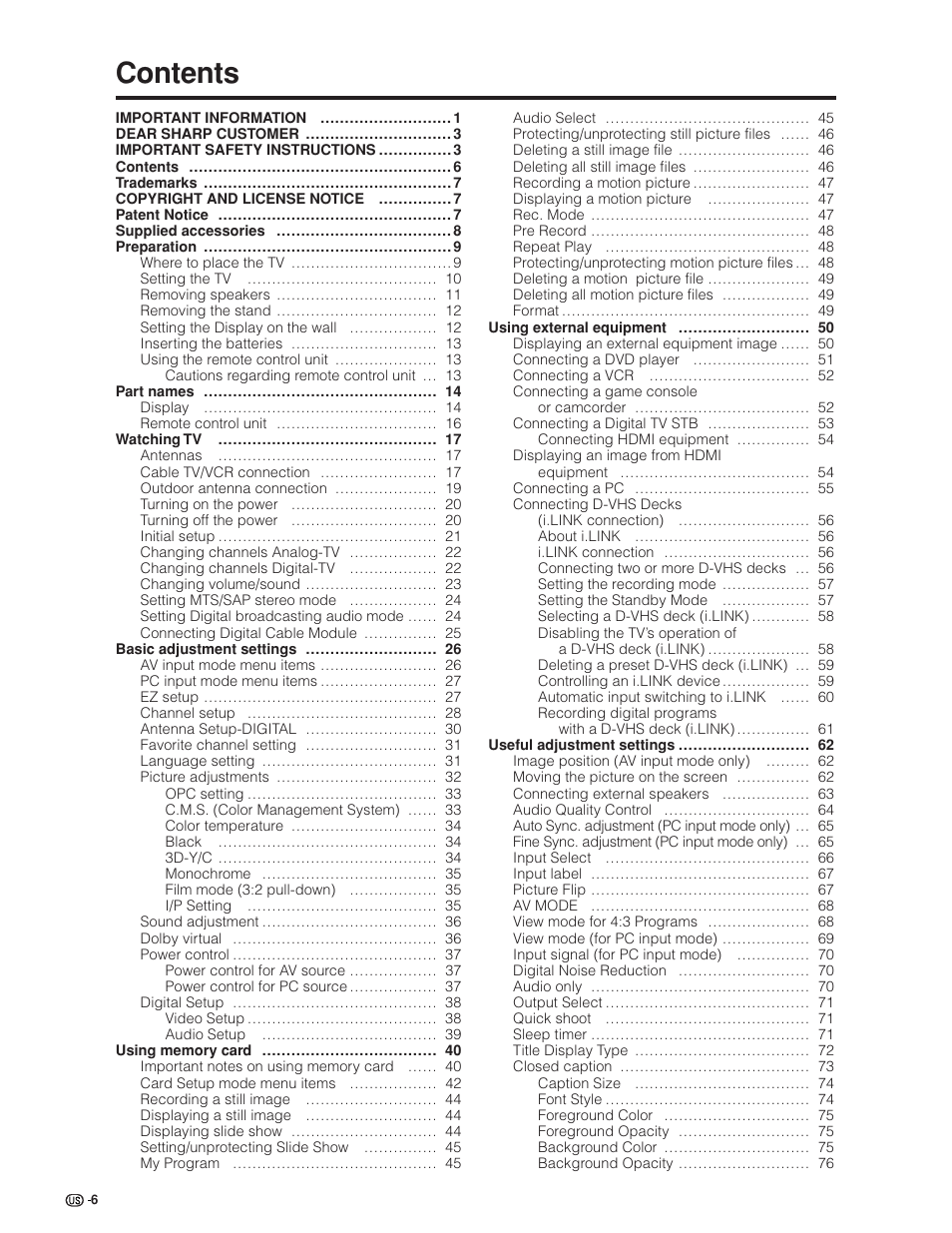 Sharp Aquos LC 32GD6U User Manual | Page 7 / 104
