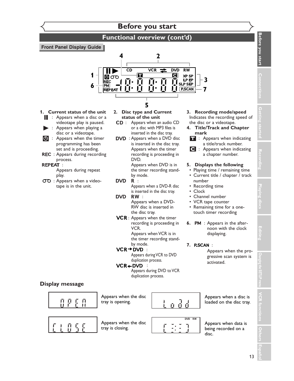 Before you start, Functional overview (cont’d) | Sharp DV-RW350U User Manual | Page 13 / 112