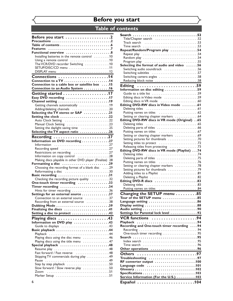 Sharp DV-RW350U User Manual | Page 6 / 112