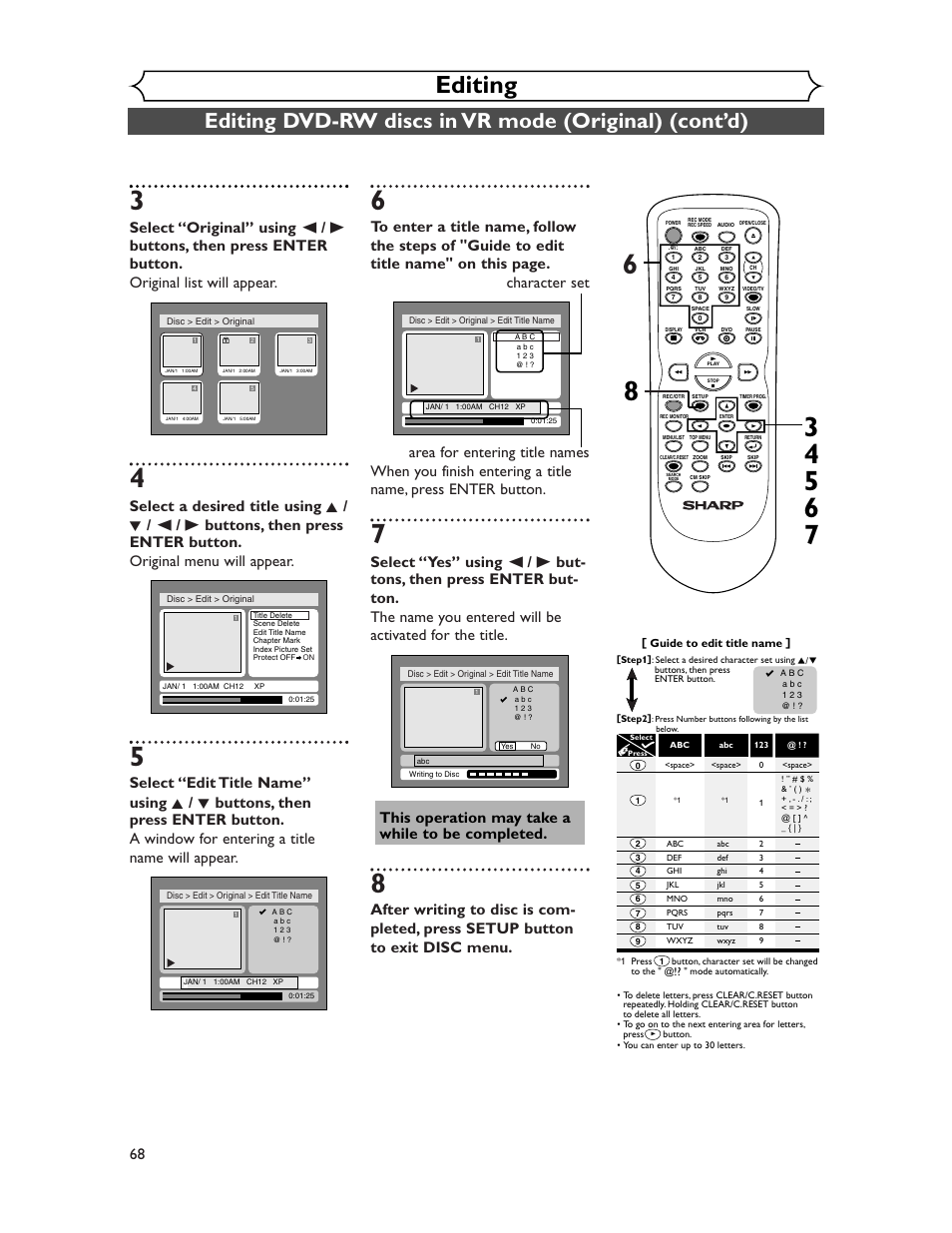 Editing | Sharp DV-RW350U User Manual | Page 68 / 112