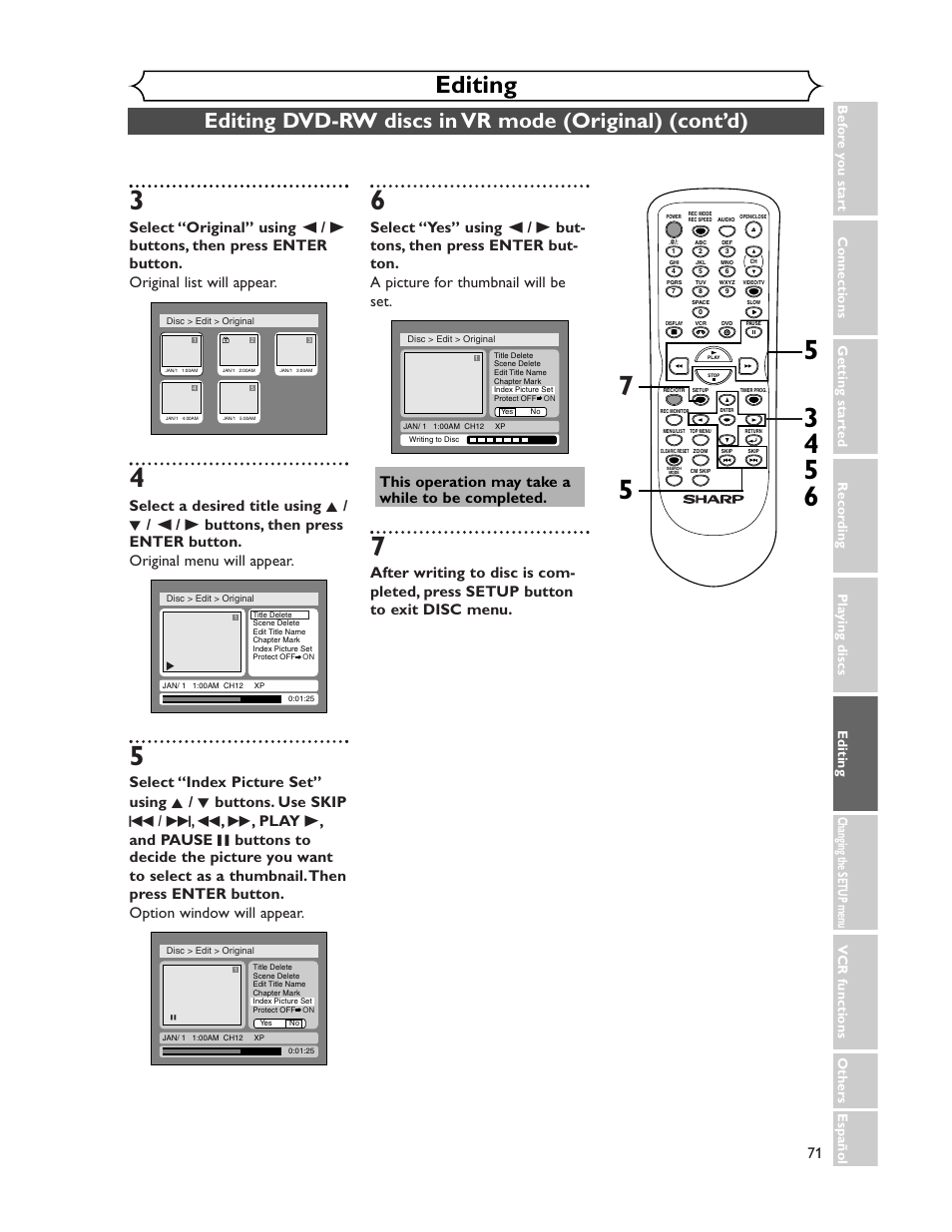 Editing | Sharp DV-RW350U User Manual | Page 71 / 112