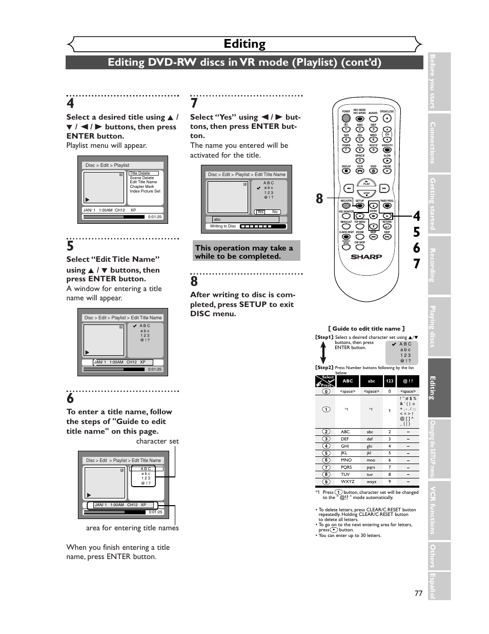 Editing | Sharp DV-RW350U User Manual | Page 77 / 112