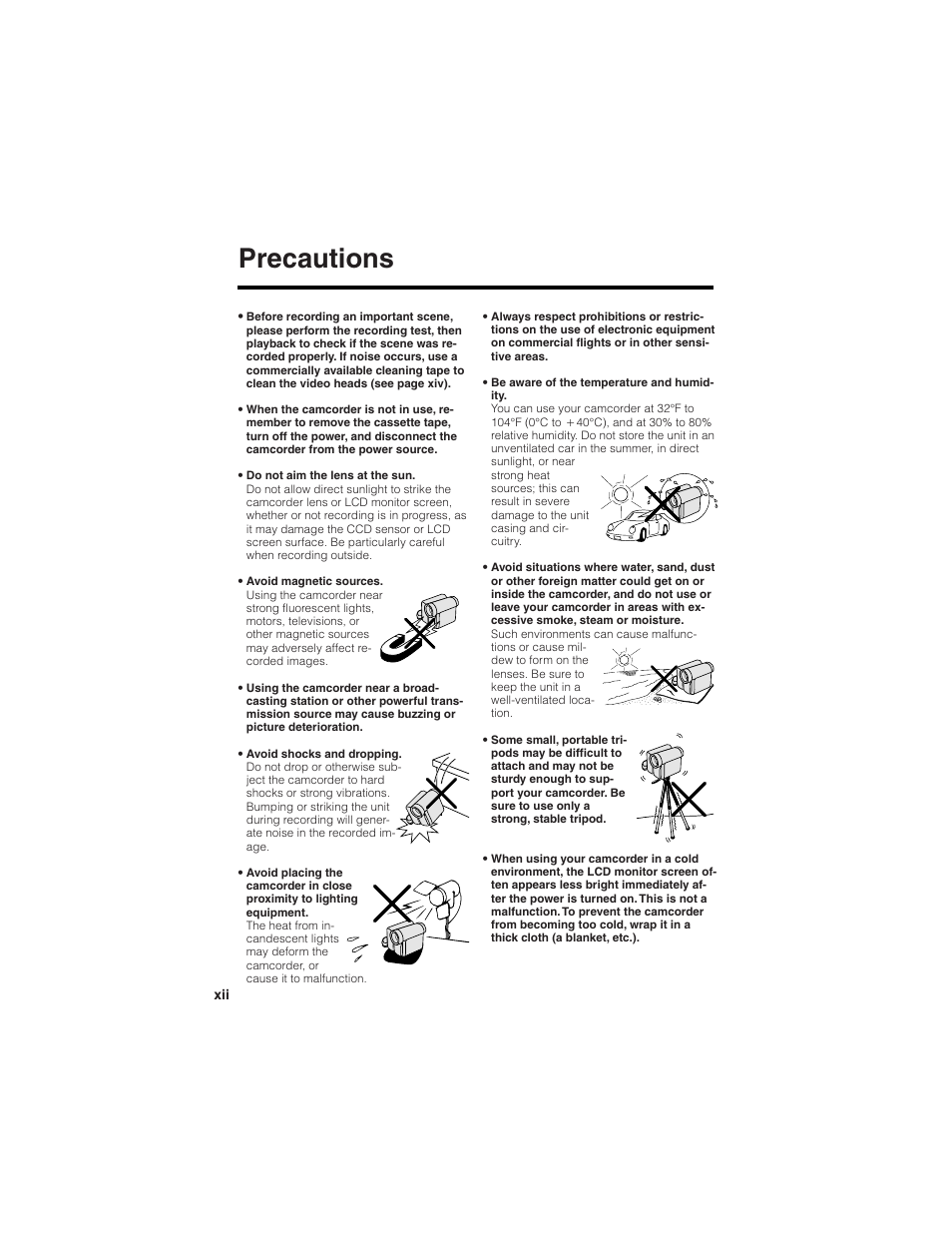 Precautions | Sharp VL-Z7U User Manual | Page 12 / 140
