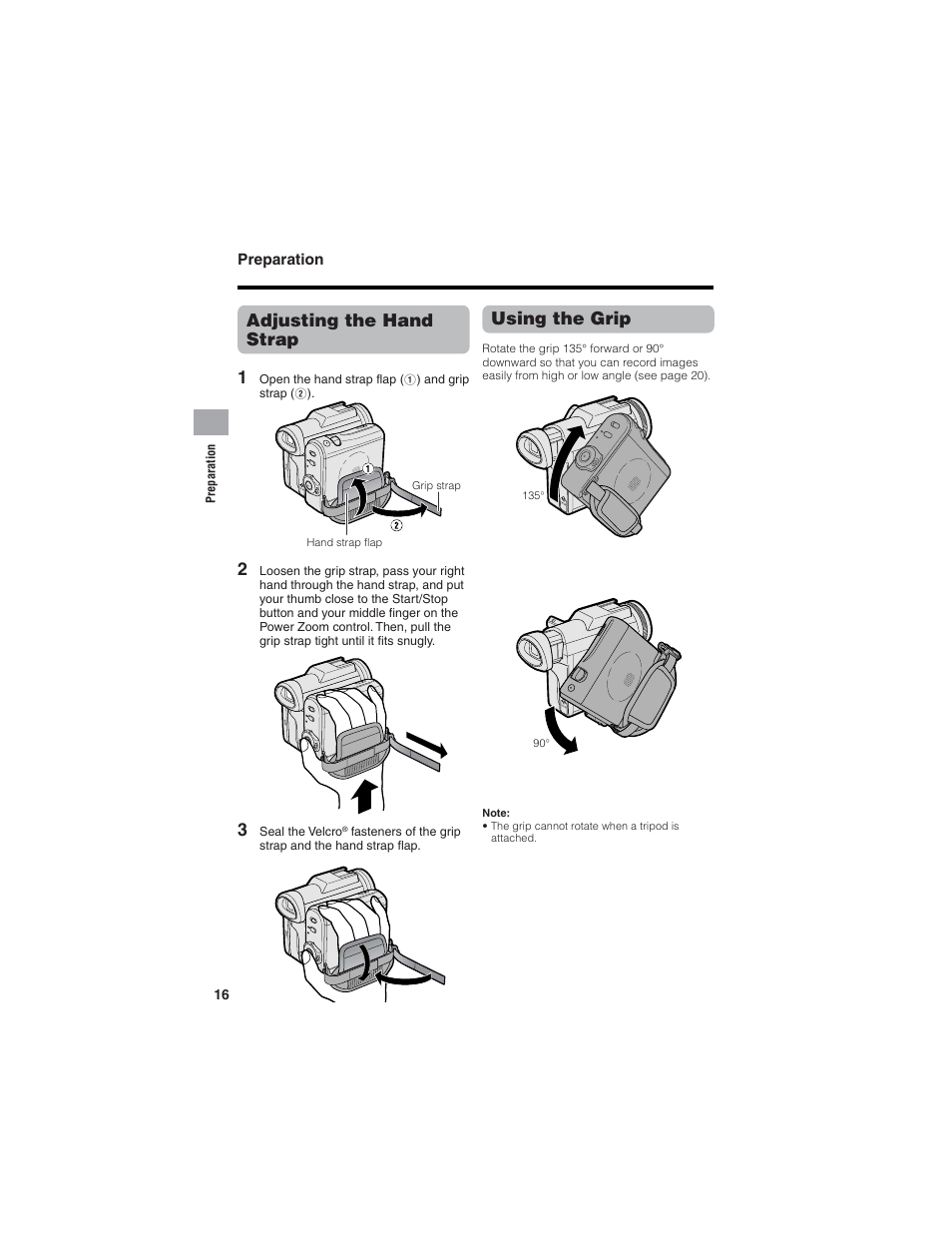 Adjusting the hand strap 1, Using the grip | Sharp VL-Z7U User Manual | Page 30 / 140