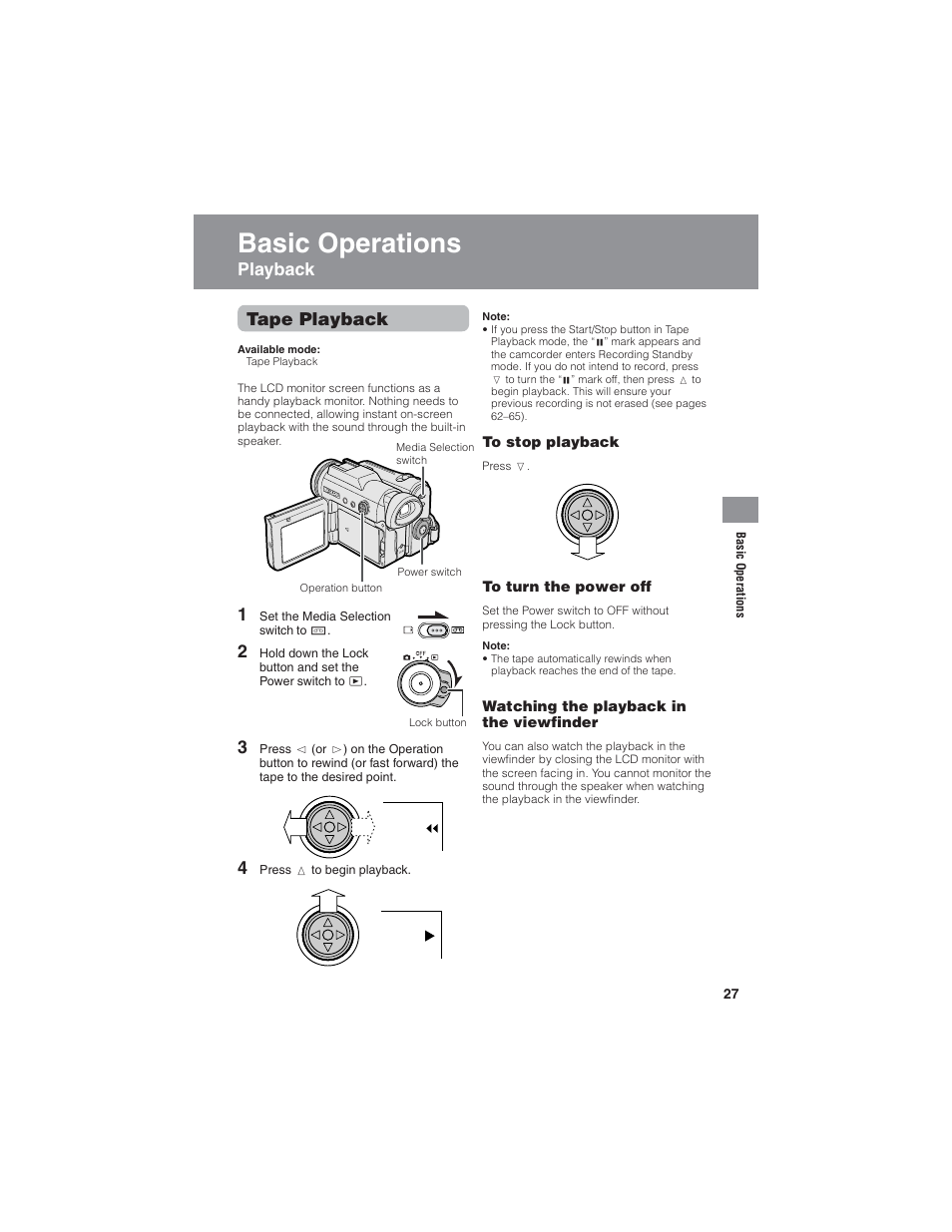 Basic operations, Tape playback, Playback | Sharp VL-Z7U User Manual | Page 41 / 140