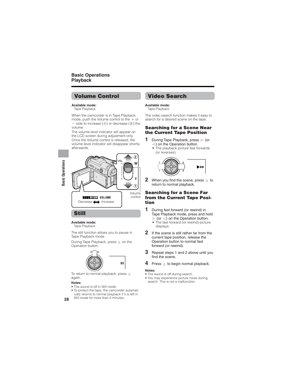 Video search, Still, Volume control | Sharp VL-Z7U User Manual | Page 42 / 140